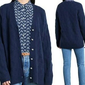 Hill House Simple Cardigan Sweater  100% Merino Wool Navy Blue L